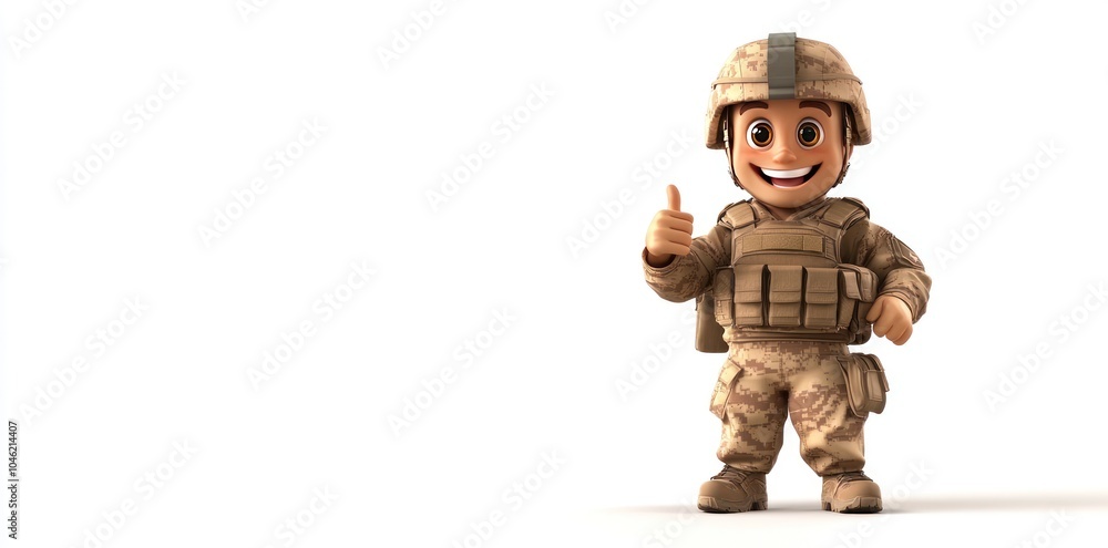 A Cartoon Soldier Gives a Thumbs Up in Military Uniform A Cartoon Soldier Gives a Thumbs Up in Military Uniform