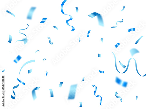 Shiny blue confetti isolated on a white background. Bright festive tinsel of blue color. Anniversary or birthday design template.