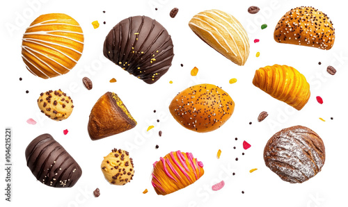 Collection of mexican pan dulce on transparent background
