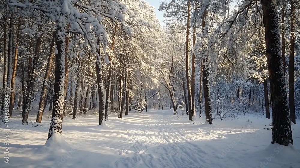 Snowy Path Through a Pine Forest Snowy Path Through a Pine Forest