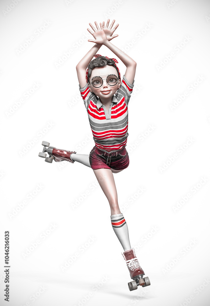 Obraz premium boogie rollergirl is skating front view