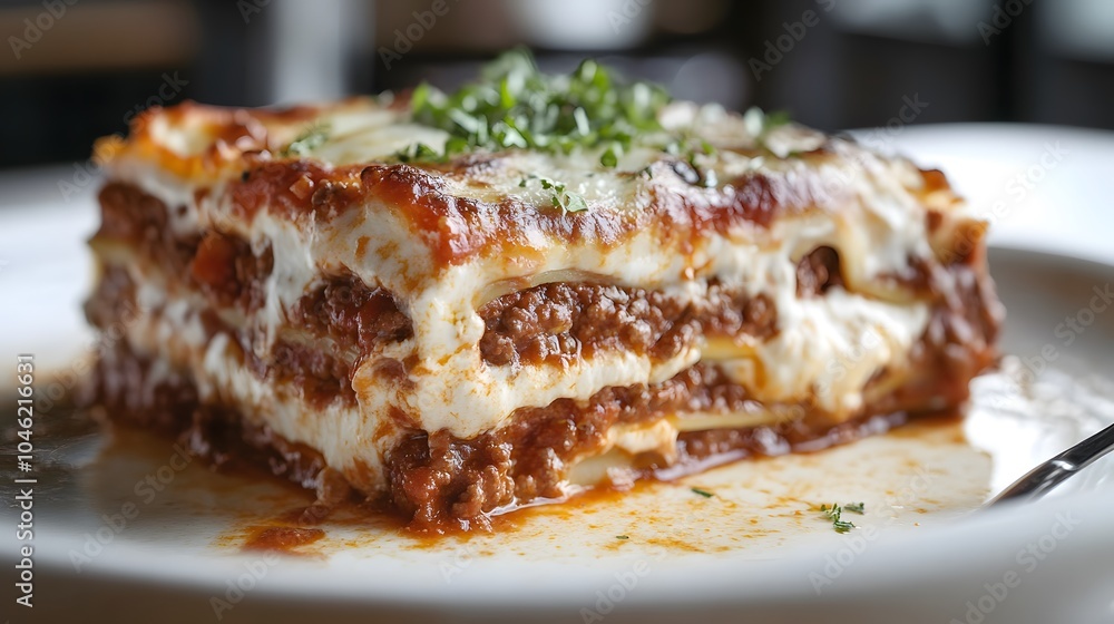 A dish of lasagna, with layers of rich Bolognese sauce, béchamel, and melted mozzarella.
A dish of lasagna, with layers of rich Bolognese sauce, béchamel, and melted mozzarella.