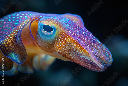 Close-up of a cuttlefish, showcasing the smooth skin and wavy fins. photo