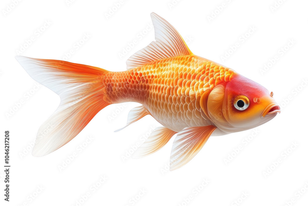 Golden Fish with Orange and White Fins on Black Background Golden Fish with Orange and White Fins on Black Background