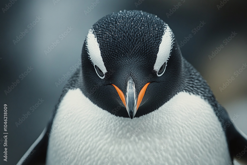 Naklejka premium Close-up of a penguin, focusing on the smooth feathers and flippers.