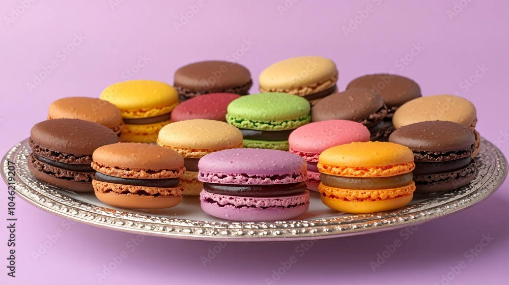 Colorful Macarons on a Silver Platter Colorful Macarons on a Silver Platter