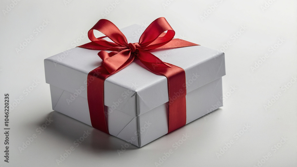 white gift box with red ribbon white gift box with red ribbon