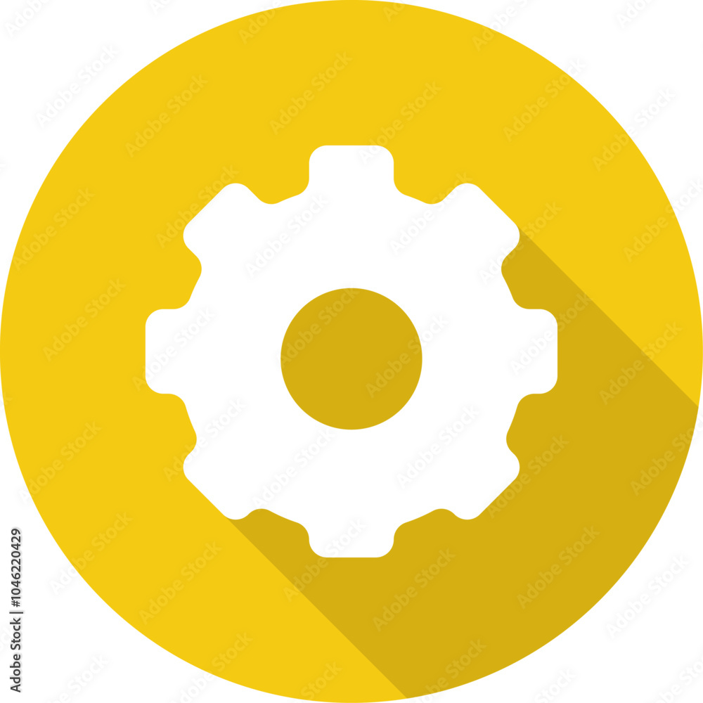 Settings Gear Yellow Circle Icon with Yellow Shadow Isolated on White Background Settings Gear Yellow Circle Icon with Yellow Shadow Isolated on White Background