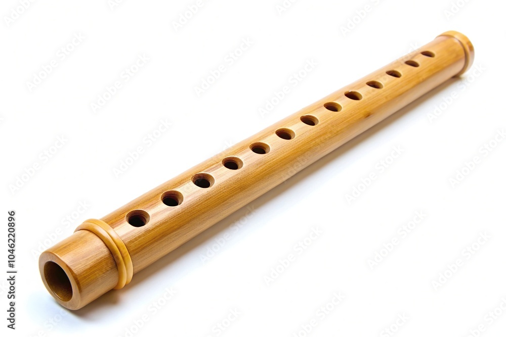 Fototapeta premium Bamboo flute with shallow depth of field isolated on white background
