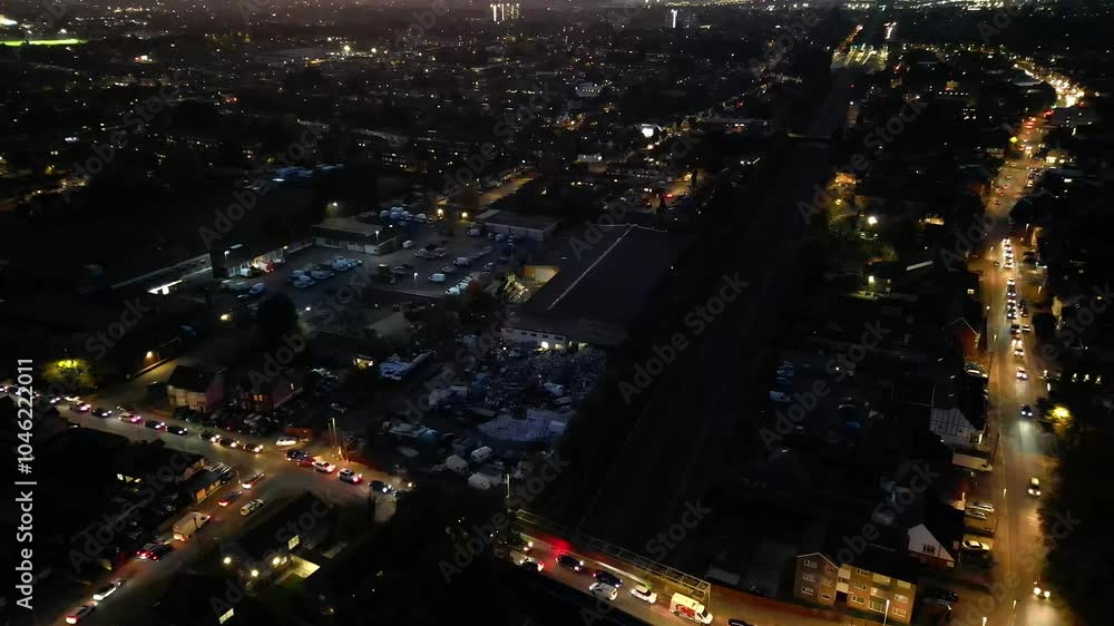 Aerial View of Illuminated West Luton City at Night, England UK Aerial View of Illuminated West Luton City at Night, England UK