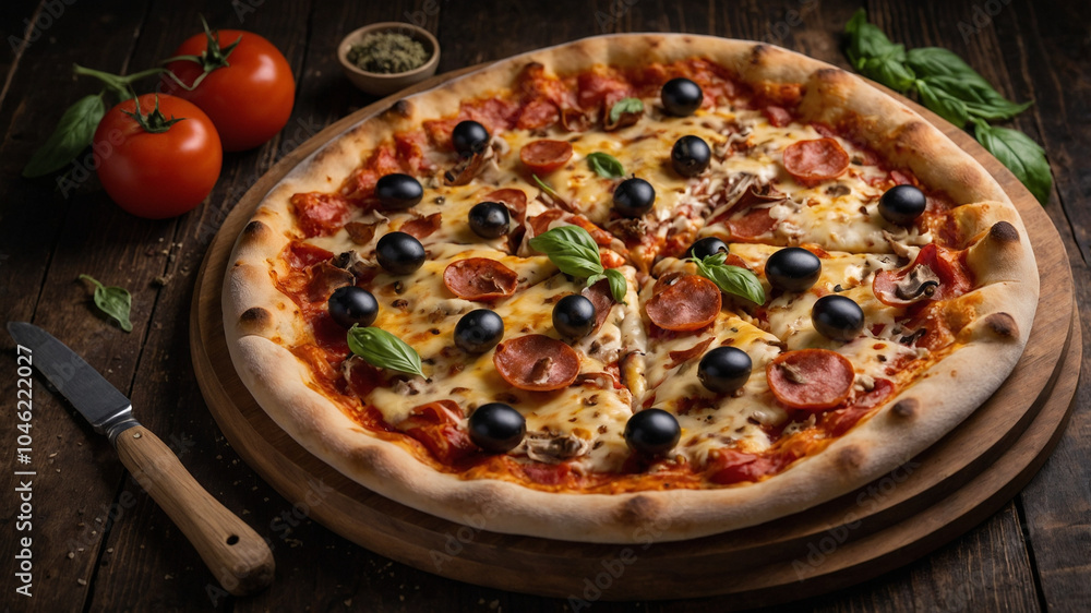 Pizza on wooden table Pizza on wooden table