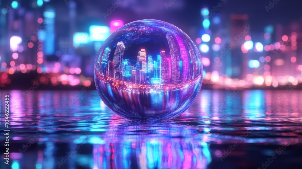 3D rendering of glowing neon spheres with reflections. 3D rendering of glowing neon spheres with reflections.