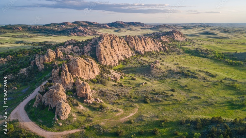 Naklejka premium Scenic Rocky Landscape Under Evening Sky