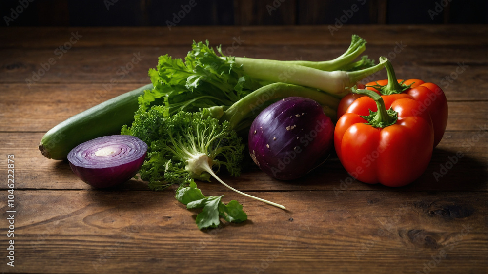 Fresh vegetables on wood table Fresh vegetables on wood table