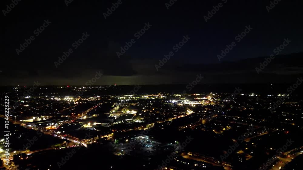 Aerial View of Illuminated West Luton City at Night, England UK Aerial View of Illuminated West Luton City at Night, England UK