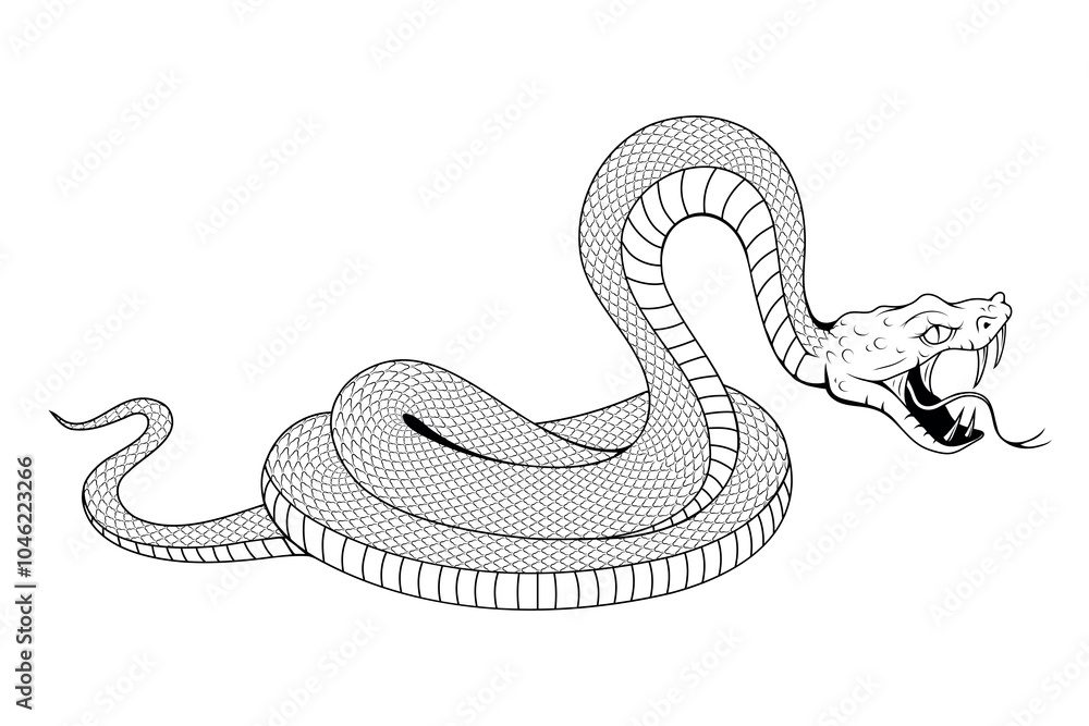 Obraz premium Snake illustration. Tattoo elements of snake skin. Vector illustration sketch of a traditional Chinese mythical animal. Green snake