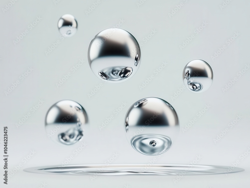 Floating cubes and spheres casting distorted reflections in a fluid environment, basic shapes, fluid reflections Floating cubes and spheres casting distorted reflections in a fluid environment, basic shapes, fluid reflections