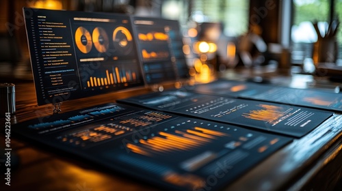 Data visualization dashboards displaying analytics and metrics.