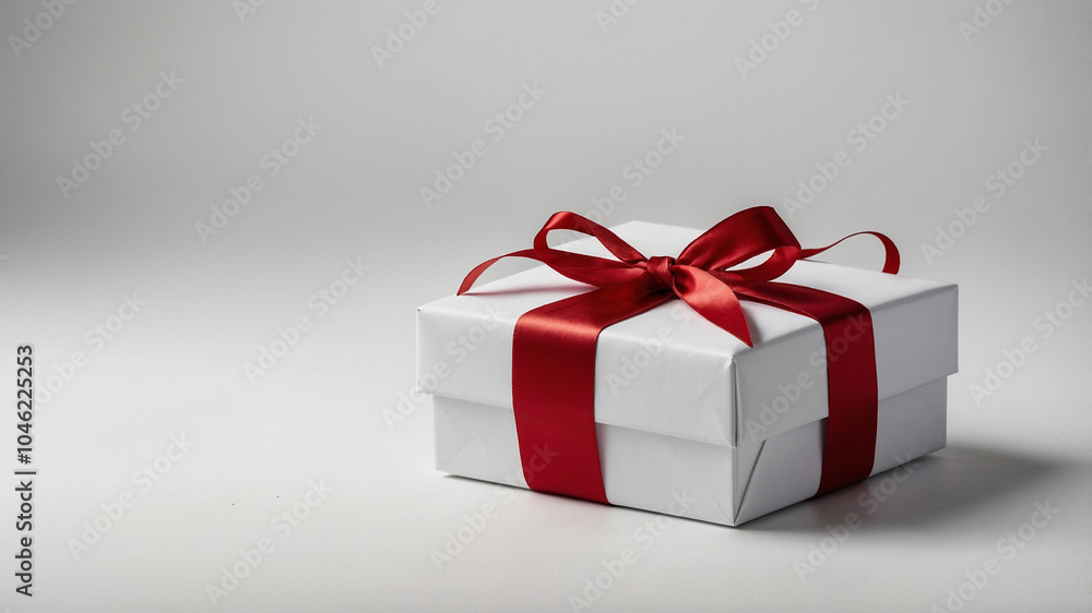 white gift box with red ribbon white gift box with red ribbon