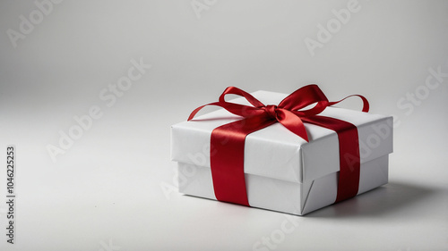 white gift box with red ribbon