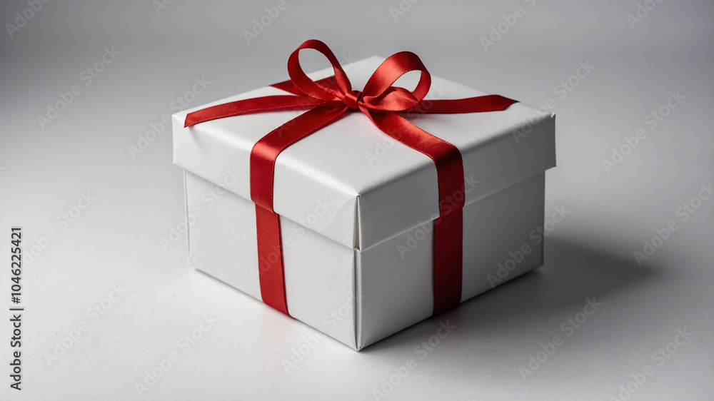 Obraz premium white gift box with red ribbon