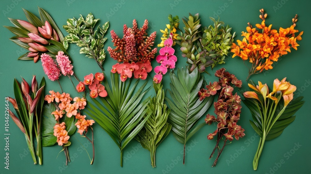 Fototapeta premium Vibrant Floral Arrangement on Green Background