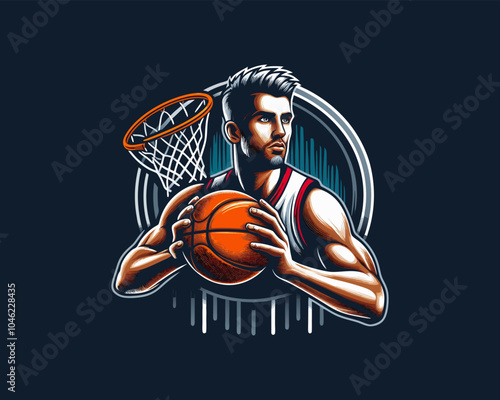 Basketball player logo design icon symbol vector illustration.