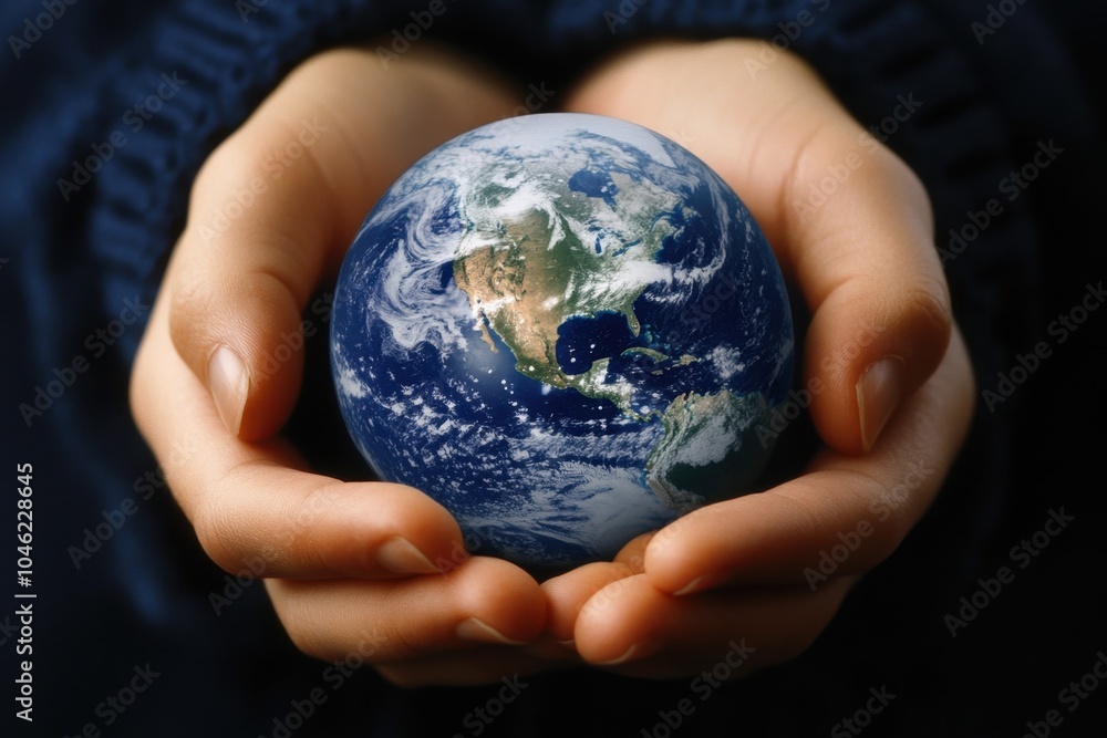 Hands cradling a small Earth globe, symbolizing care, stewardship, and the responsibility to protect the planet Hands cradling a small Earth globe, symbolizing care, stewardship, and the responsibility to protect the planet