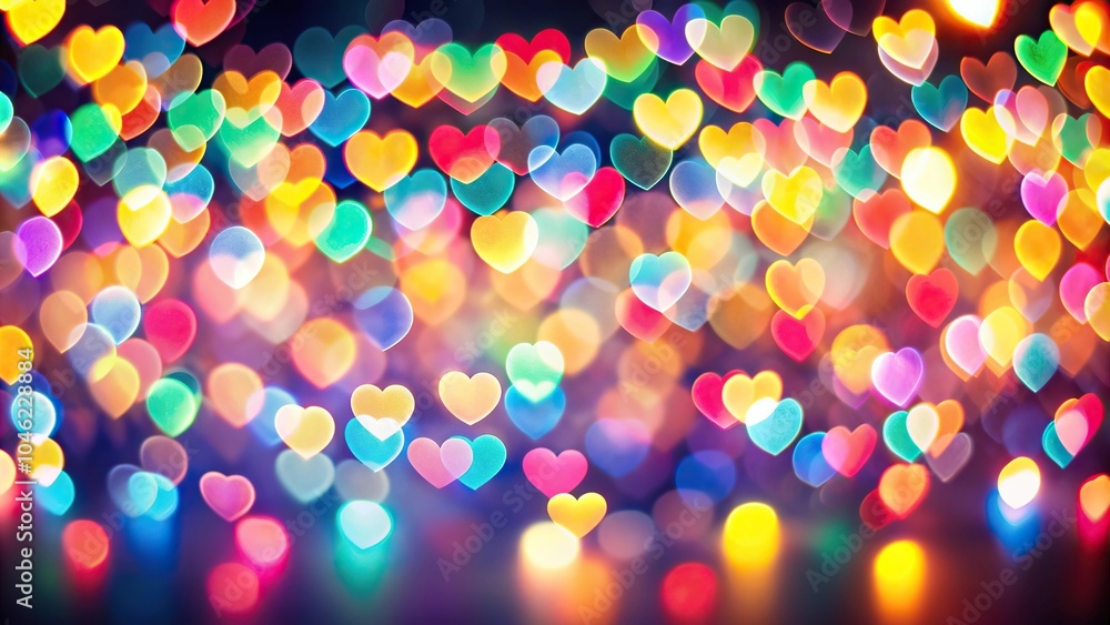 Colorful bokeh background with heart shaped lights Colorful bokeh background with heart shaped lights
