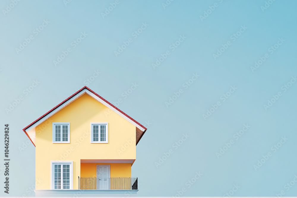 Minimalist Yellow House with Balcony and Blue Sky Minimalist Yellow House with Balcony and Blue Sky