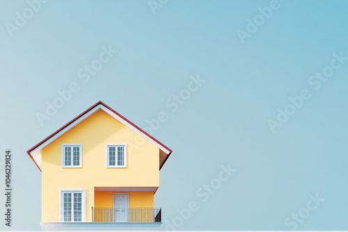 Wallpaper Mural Minimalist Yellow House with Balcony and Blue Sky Torontodigital.ca