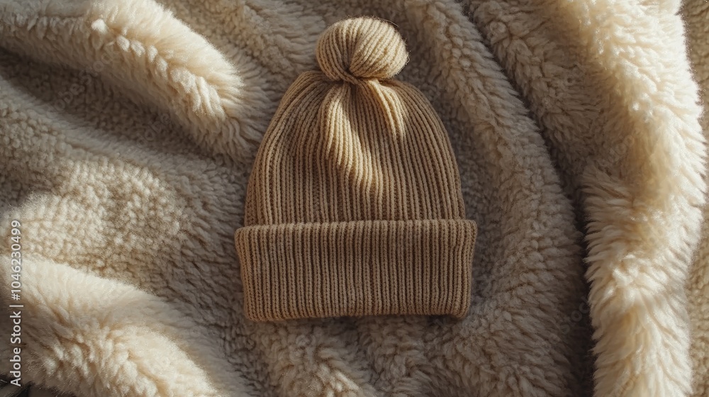 Cozy Knit Beanie on Soft Sherpa Blanket Cozy Knit Beanie on Soft Sherpa Blanket