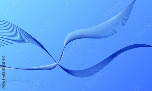 blue light lines wave curves with smooth gradient abstract background