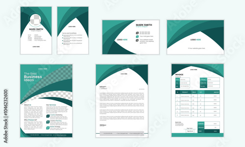 Corporate Branding identity template design with green and white abstract design.Business style stationery,vector illustration. 

 photo