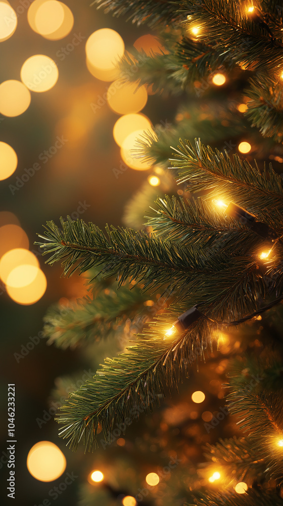 lush green Christmas tree branch sparkles with warm,glowing lights,setting a joyful mood for holiday celebrations. Soft bokeh in background enhances festive feel,copy space lush green Christmas tree branch sparkles with warm,glowing lights,setting a joyful mood for holiday celebrations. Soft bokeh in background enhances festive feel,copy space