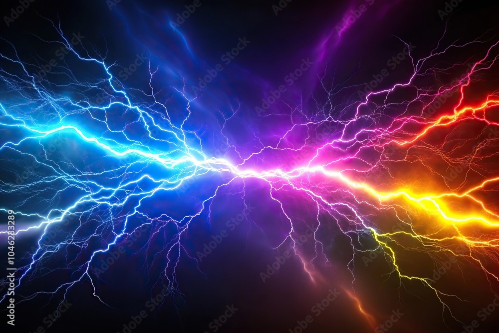 striking lightning bolts in vibrant neon colors against dark background striking lightning bolts in vibrant neon colors against dark background
