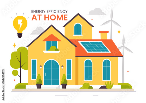 Energy Efficient at Home Vector Illustration of Smart House Technology System with Centralized Control in a Flat Style Cartoon Background