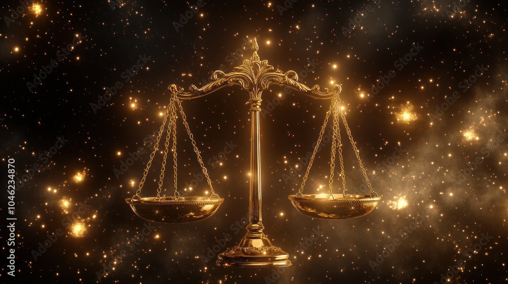 Golden Scales of Justice Against a Starry Night Golden Scales of Justice Against a Starry Night