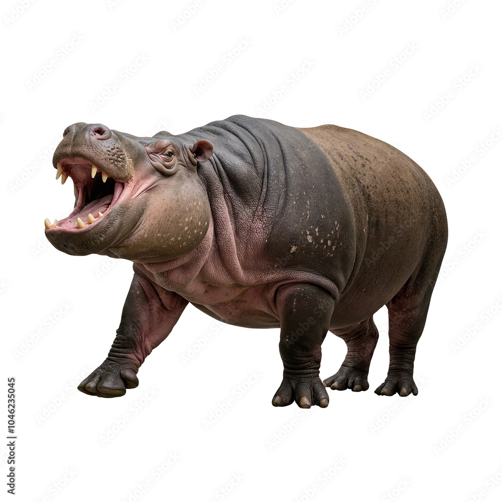 Fototapeta premium Cute Hippo isolated on transparent background PNG Generative AI
