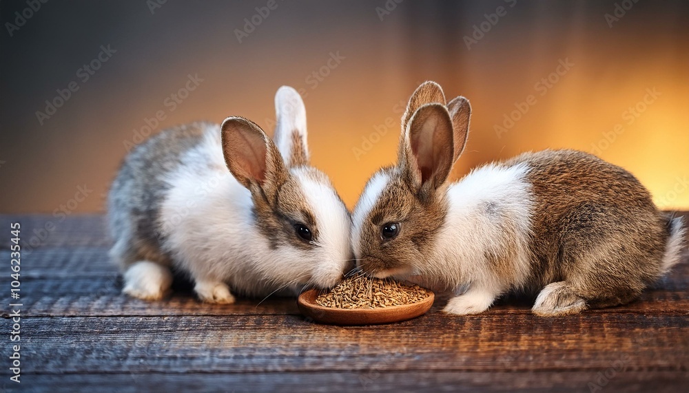 Obraz premium ウサギの赤ちゃんがえさを食べる