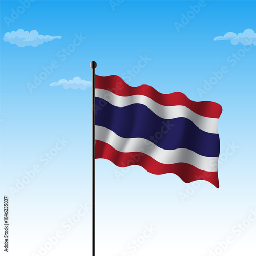 Free Download Waving flag of Thailand. Illustration of Asian country flag on flagpole. Vector  isolated on blue background - GFXLoad