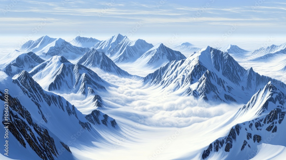 Obraz premium Serene Snowy Mountain Landscape with Clouds