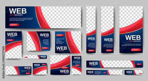Set of Blue Web banners templates, Coverpage Standard sizes with space. Vector illustration