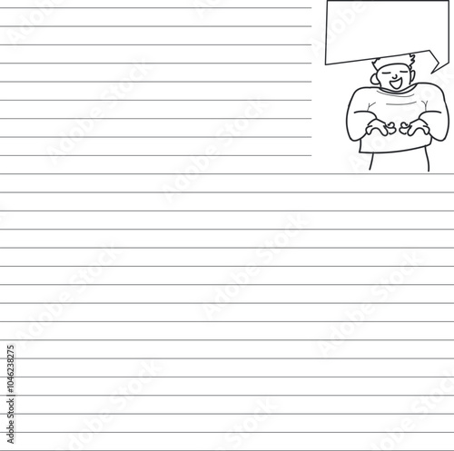 Lined form with a cartoon character in the top corner, and a dialog box for notes.