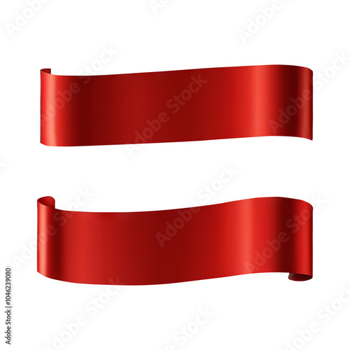 Red ribbon curly roll satin on transparent background PNG Generative AI