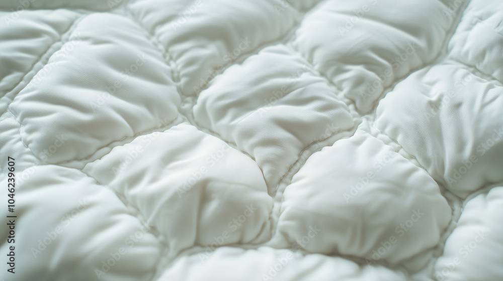 The close-up view highlights plush texture of a white quilted bedspread,inviting comfort and warmth into a stylish bedroom setting The close-up view highlights plush texture of a white quilted bedspread,inviting comfort and warmth into a stylish bedroom setting