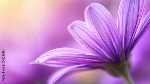 Purple Tuesday concept,close-up of a vibrant purple flower showcases its delicate petals,capturing essence of spring with gentle light highlighting its beauty,copy space