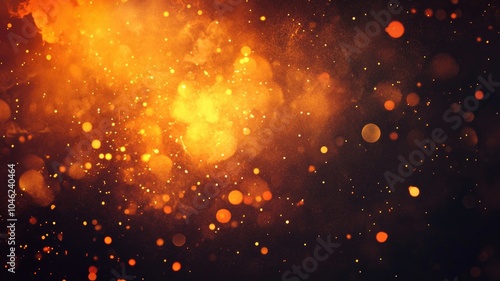 Fiery orange burst with glowing particles in dark space