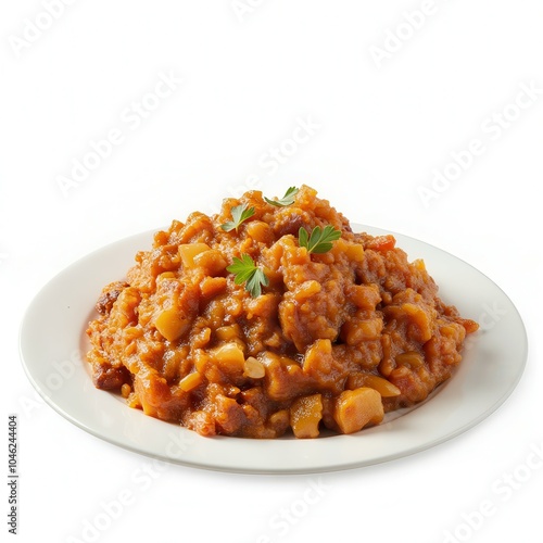 Savory lentil stew, white isolate background