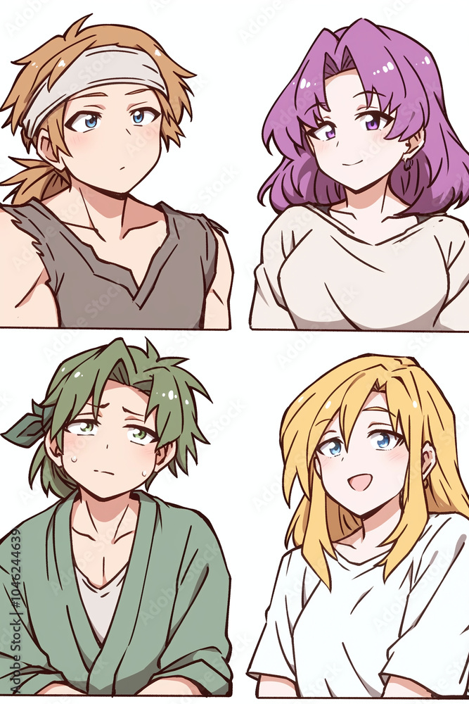 Cute Anime Characters Illustration: Group of Friends with Different Expressions Cute Anime Characters Illustration: Group of Friends with Different Expressions